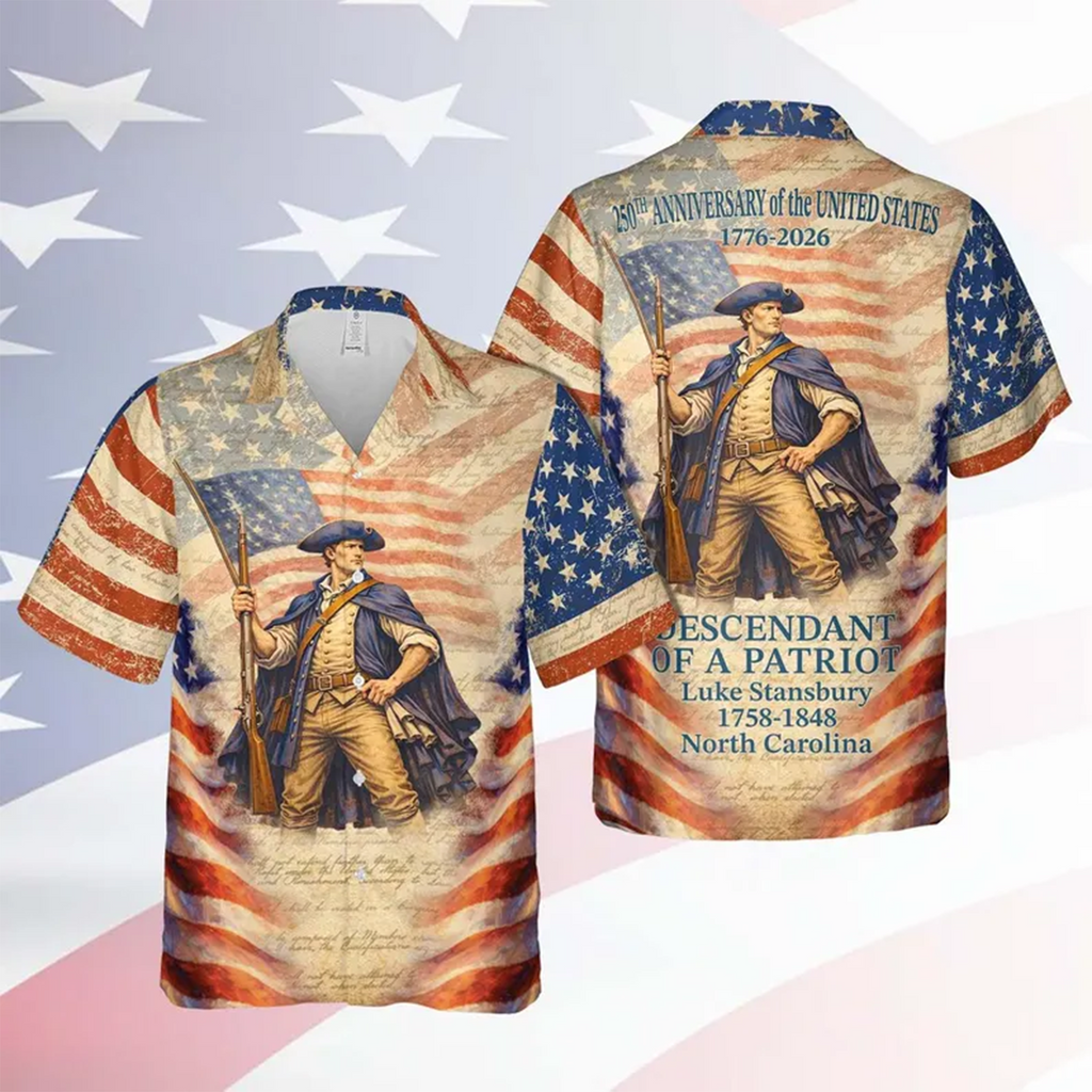 atriot Descendant Aloha Shirt, 1776 USA 250 Years Independence Hawaiian Shirt