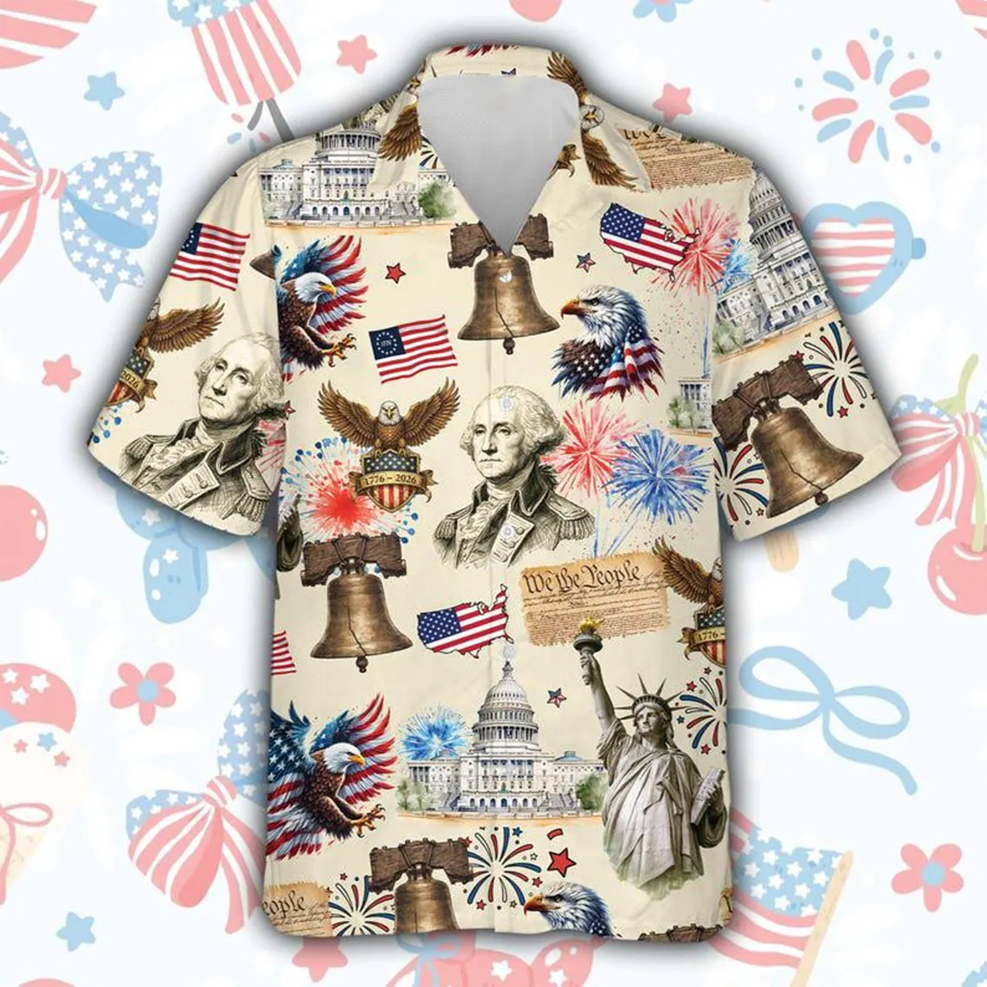 250 Years Freedom America Hawaiian Shirt, Patriotic USA 4th of July ButtonUp, Independence Day Aloha Shirt