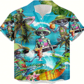 Funny Alien Surfing Hawaiian Shirt  Tropical UFO Aloha Button Down Summer Beach Party Shirt