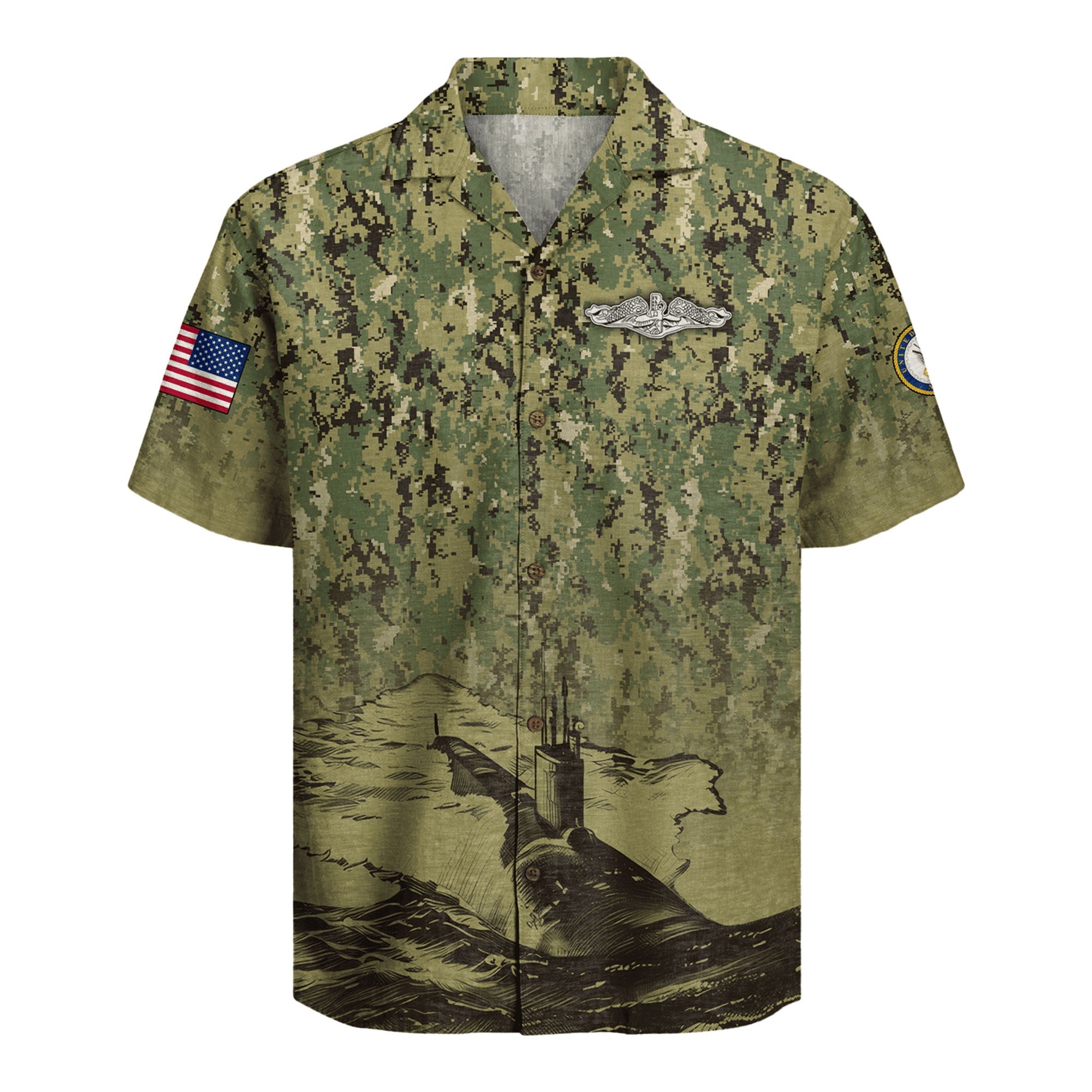 US Navy Submarine Beach Shirt, Military Patriotic Aloha Shirt