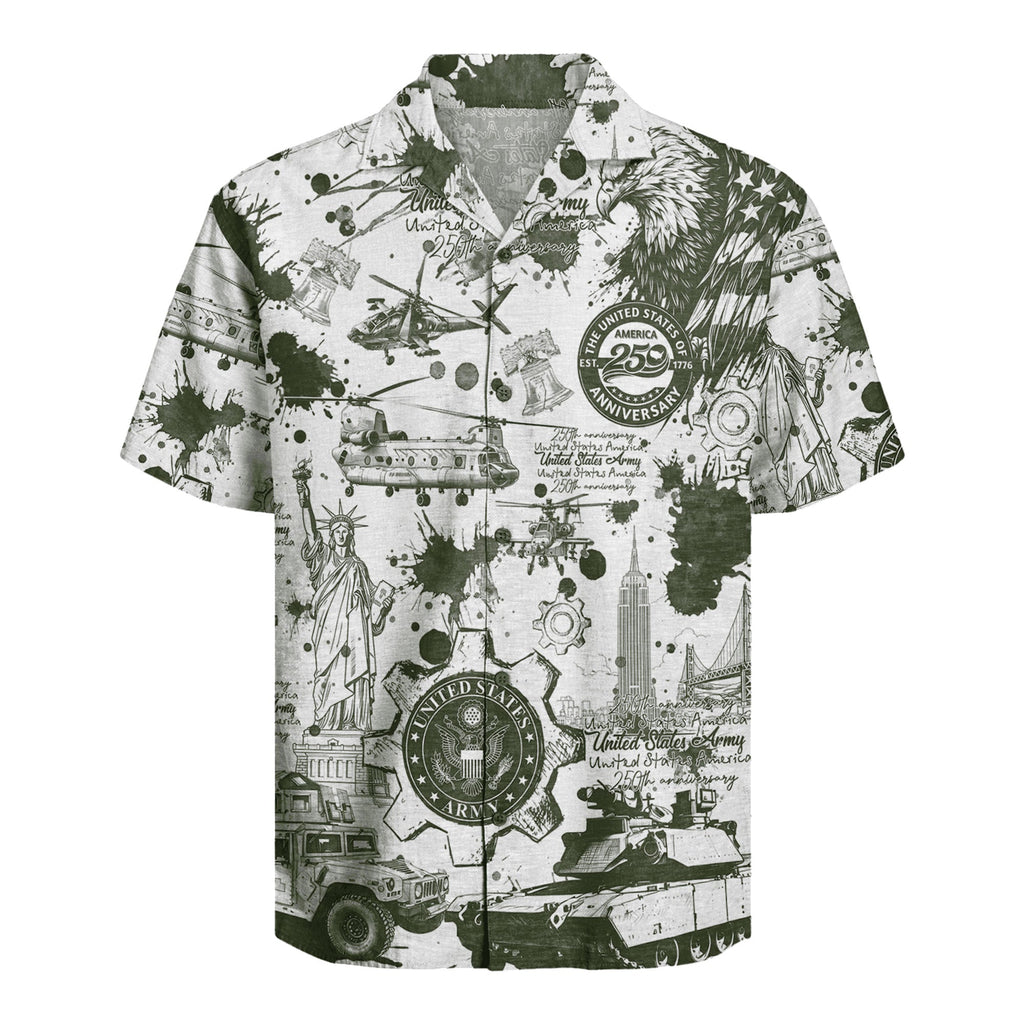 US Army Aloha Shirt, America 250th Anniversary Military Beach Shirt
