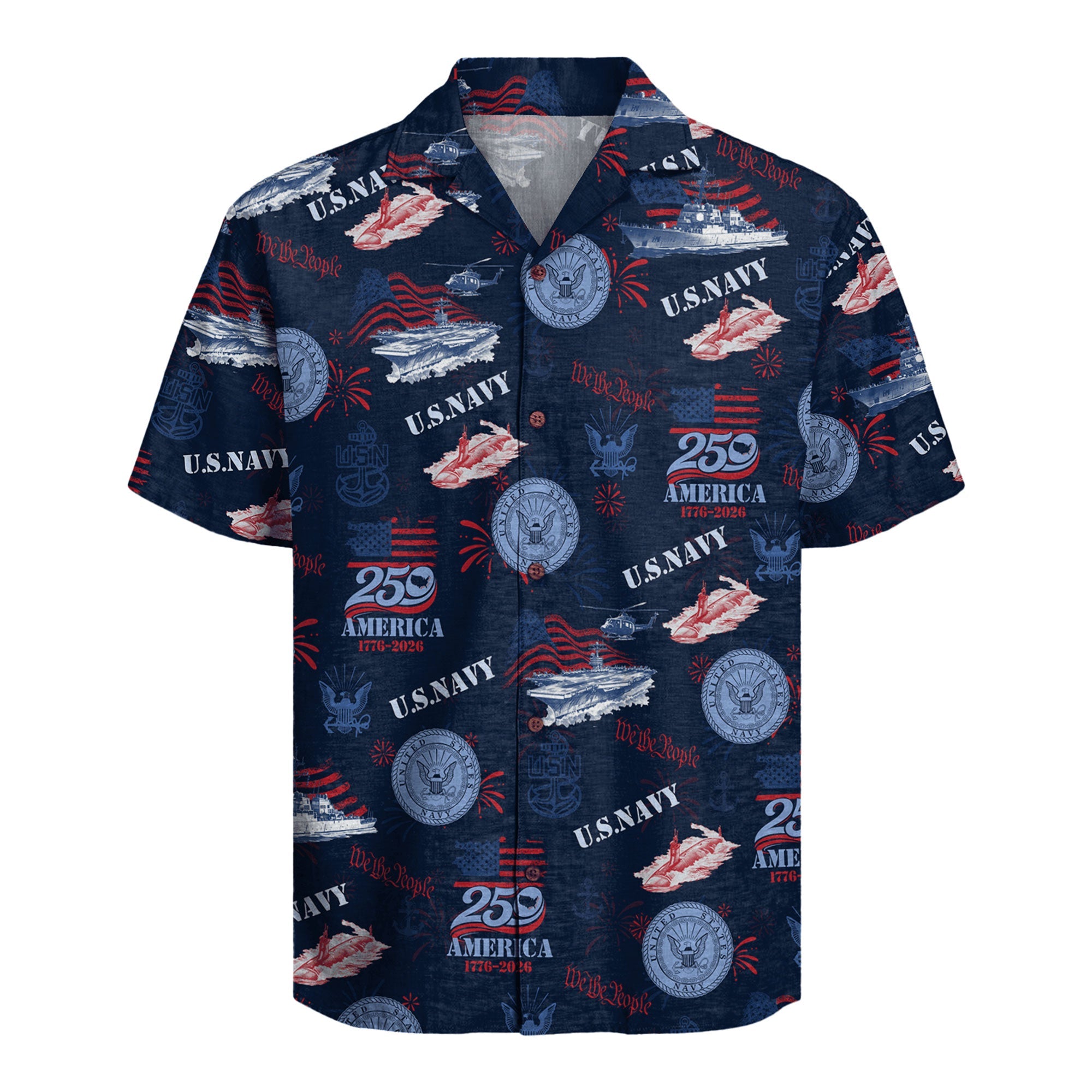 America 250 Hawaiian Shirt, US Navy Patriotic 1776–2026 Aloha Shirt