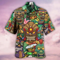 Mens Tiki Mask Hawaiian Shirt, Funny Floral Aloha Beach Party Shirt