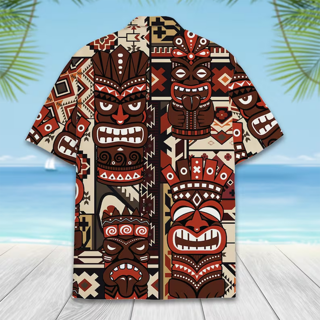 Tribal Tiki Aloha Shirt, Tropical Hawaiian Beach Vacation Shirt