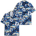 Blue Hibiscus Police Car Shirt Hawaiian Tropical Policeman Beach Wear
