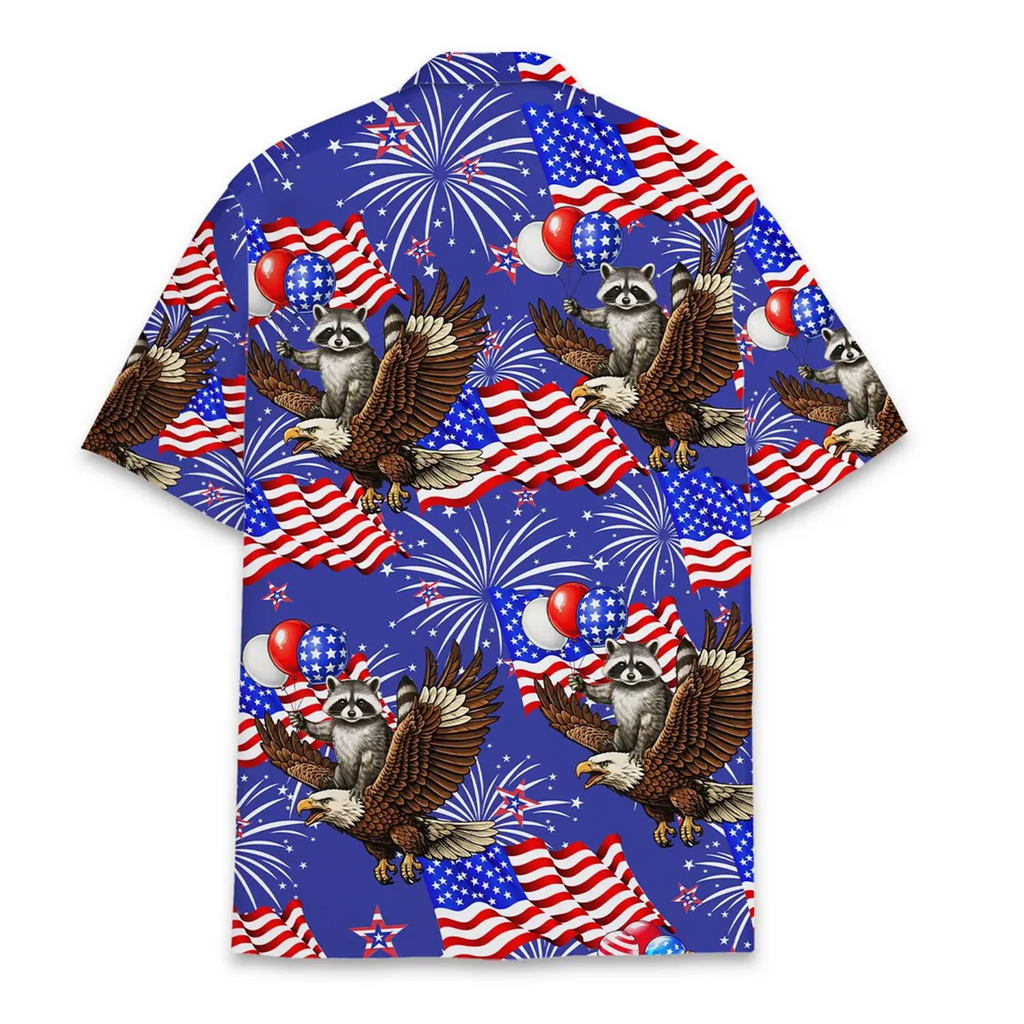 Patriotic Raccoon Hawaiian Shirtt, USA 4th of July Animal Lover Aloha Shirt