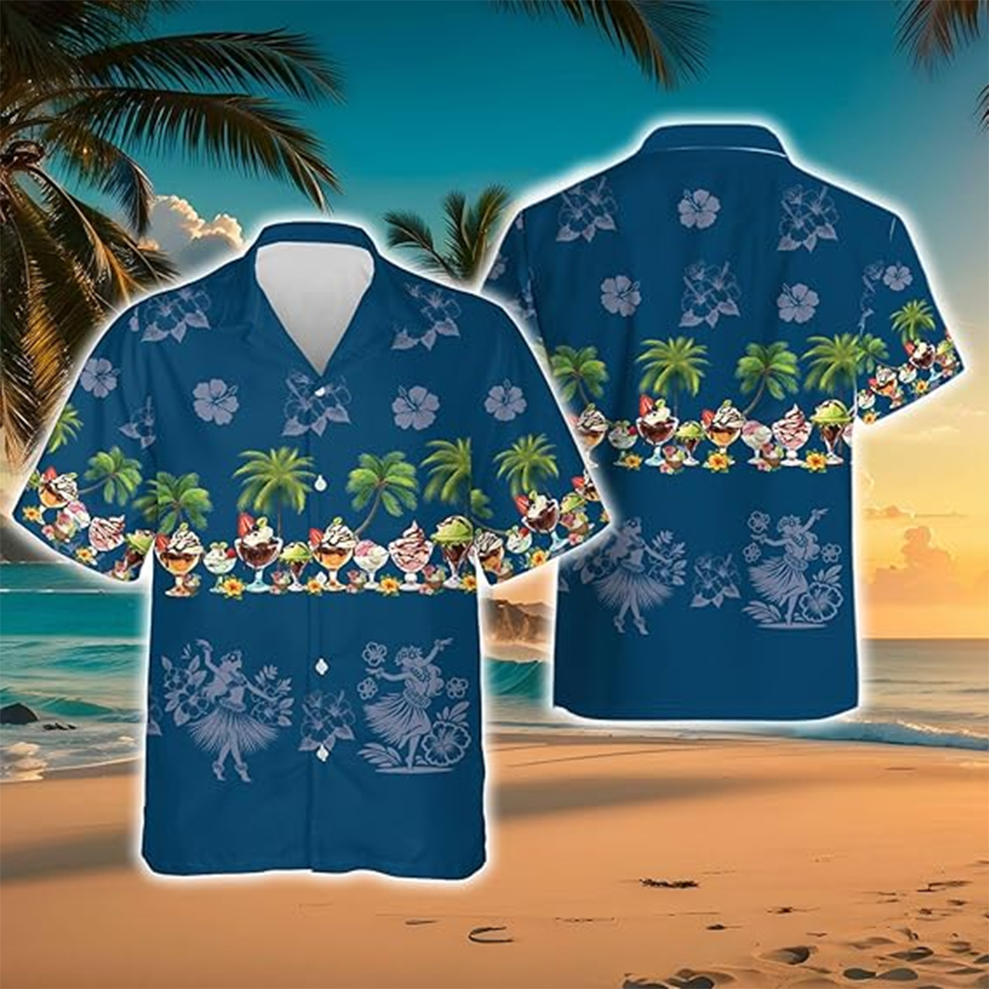 Ice Cream Tropical Hawaiian Shirt, Cute Summer Beach Aloha Shirt