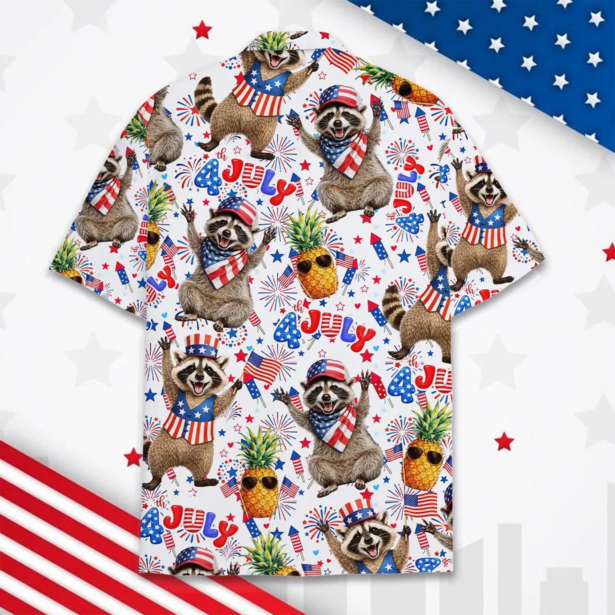 Raccoon Pineapple Hawaiian Shirt – Patriotic USA 4th of July Aloha Shirt