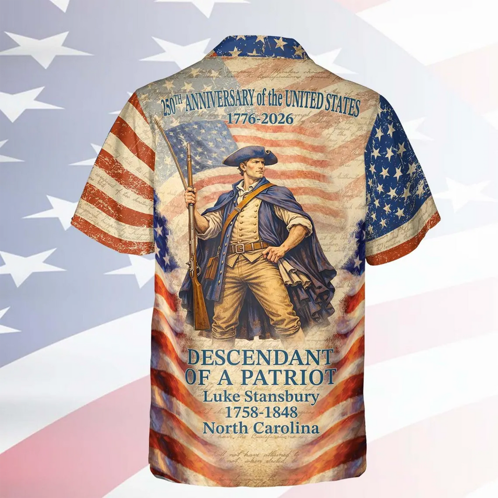 atriot Descendant Aloha Shirt, 1776 USA 250 Years Independence Hawaiian Shirt