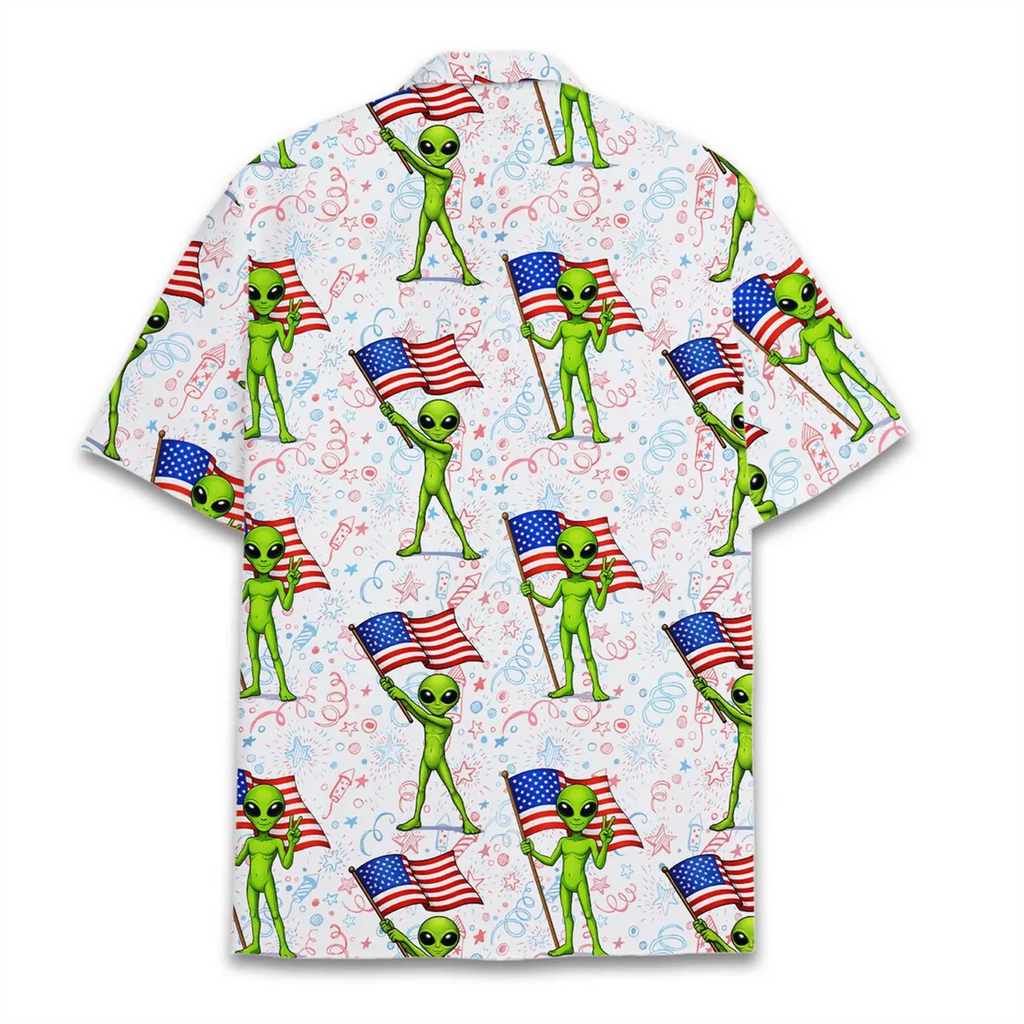 Alien USA Hawaiian Shirt, Funny Independence Day 4th of July Aloha Shirt