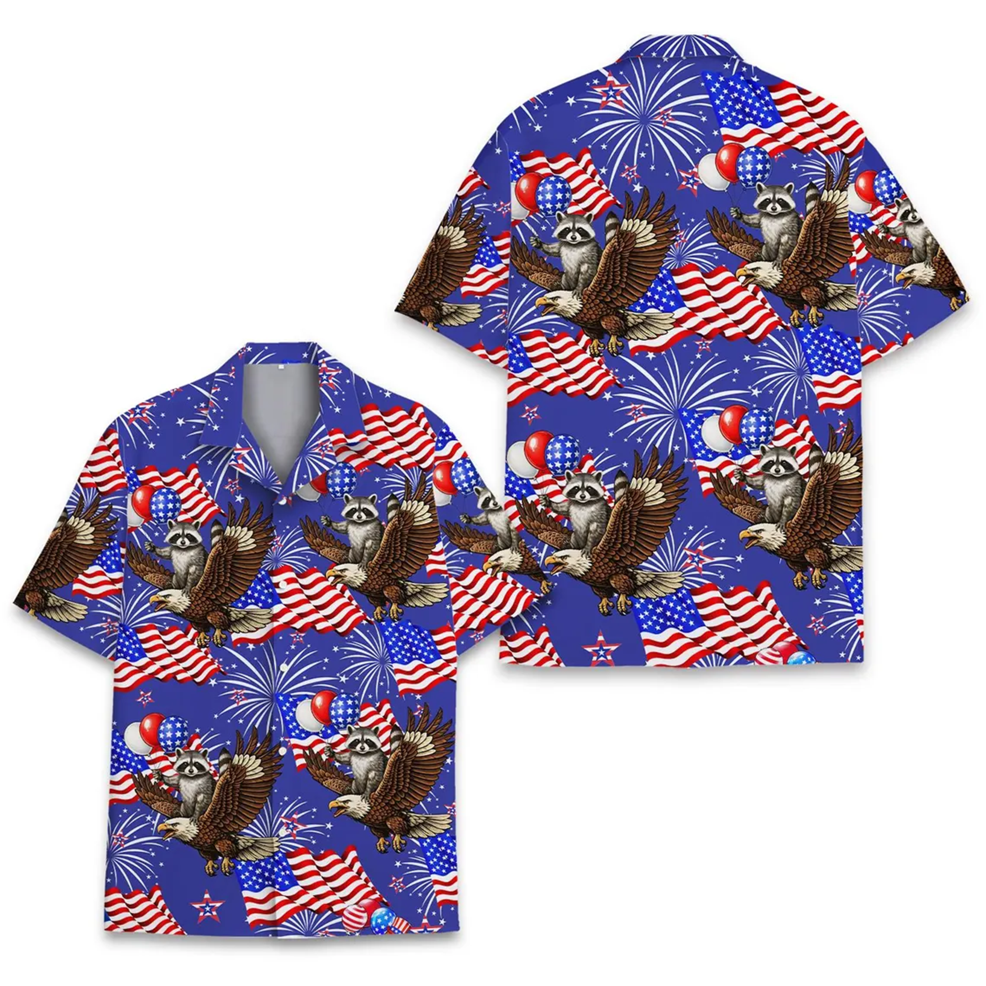 Patriotic Raccoon Hawaiian Shirtt, USA 4th of July Animal Lover Aloha Shirt