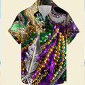 Mardi Gras Fleur de Lis Hawaiian Shirt – New Orleans Stripe Aloha Shirt, Purple Green Gold Button Up
