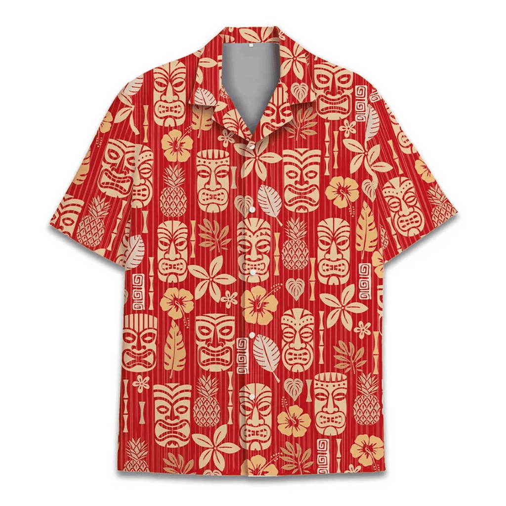 Colorful Tiki Hawaiian Shirt  Vibrant Tropical Aloha Button DownSummer Beach Shirt for All Ages