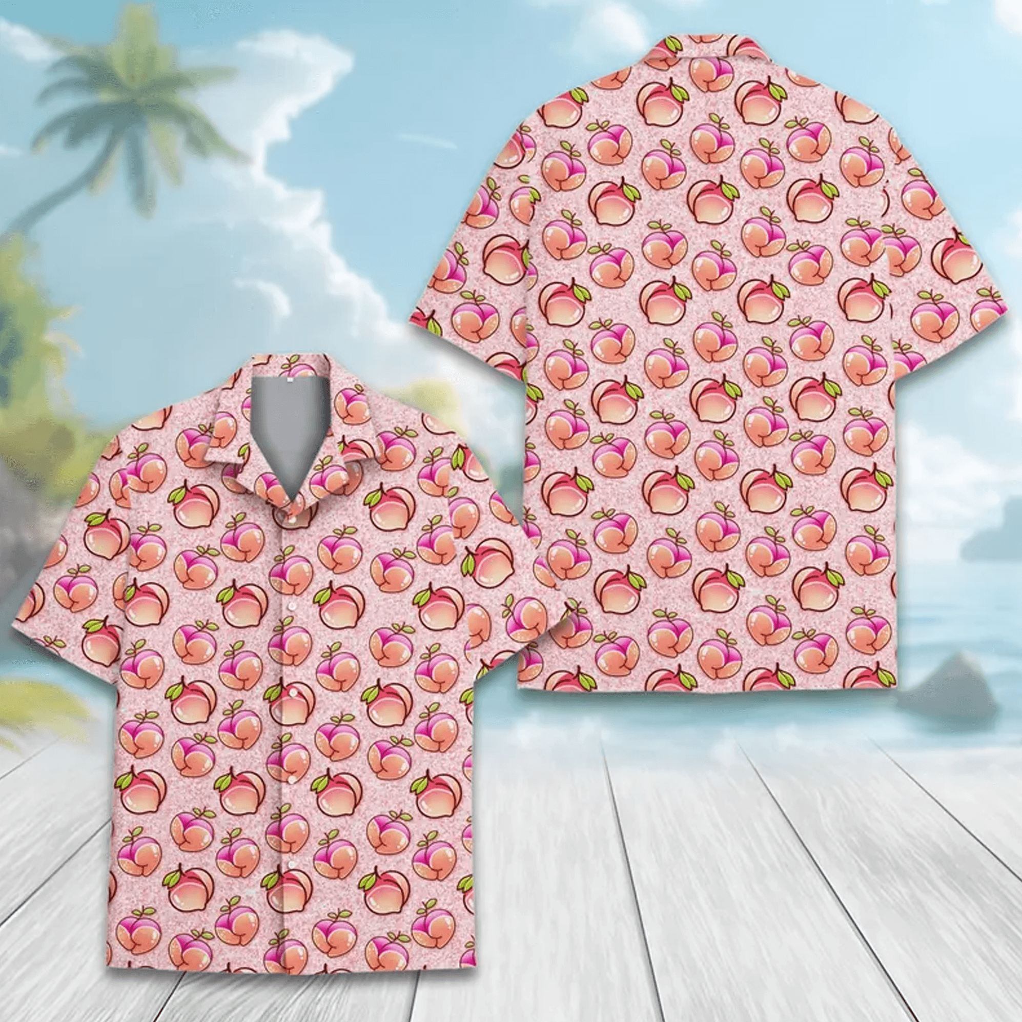 Pink Peach Hawaiian Shirt  Funny Peach Fruit Aloha Shirt Cute Summer Button Up for Adults & Youth