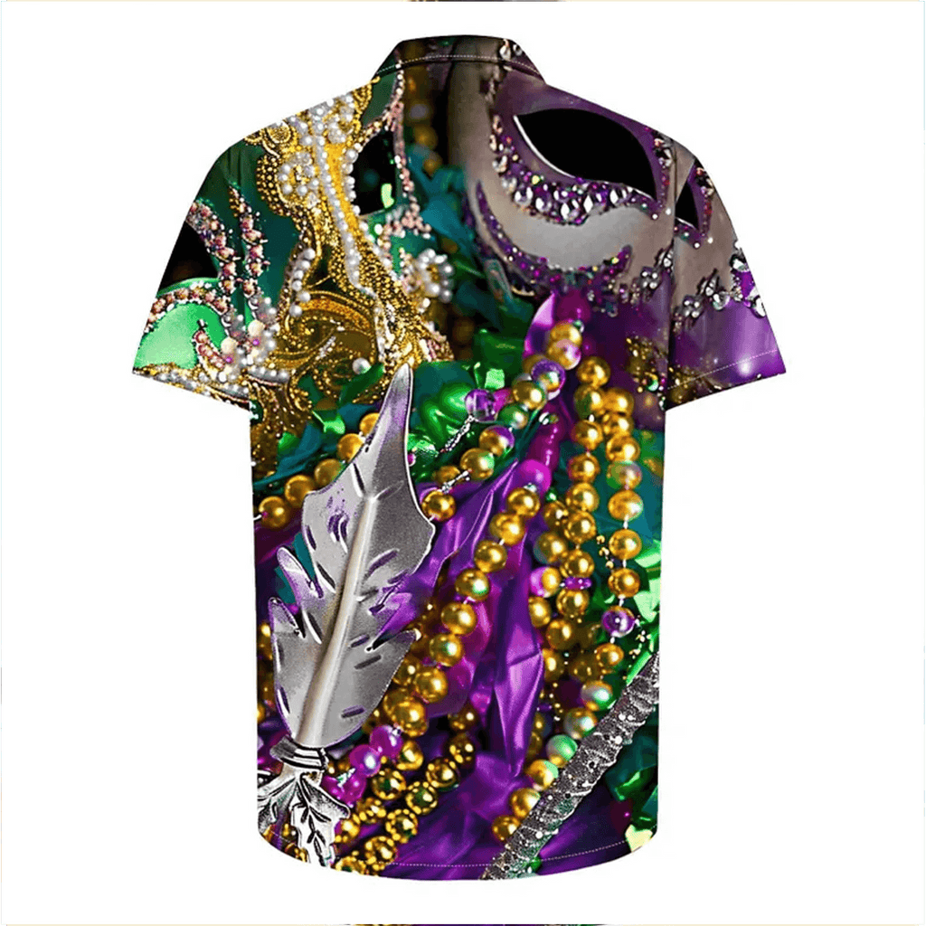 Mardi Gras Fleur de Lis Hawaiian Shirt – New Orleans Stripe Aloha Shirt, Purple Green Gold Button Up
