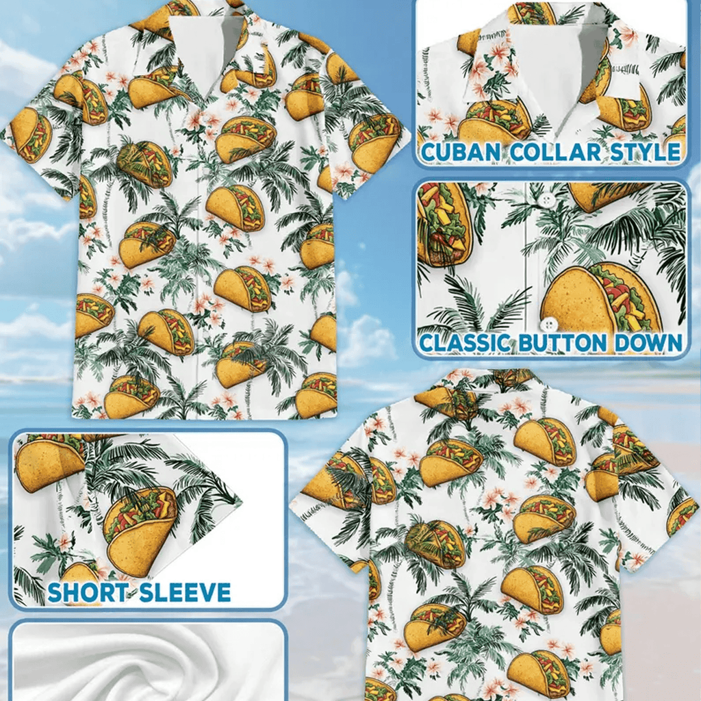 Taco Hawaiian Shirt  Retro Tropical Taco Aloha Shirt Funny Food Button Down Summer Outfit S–5XL (Copy)
