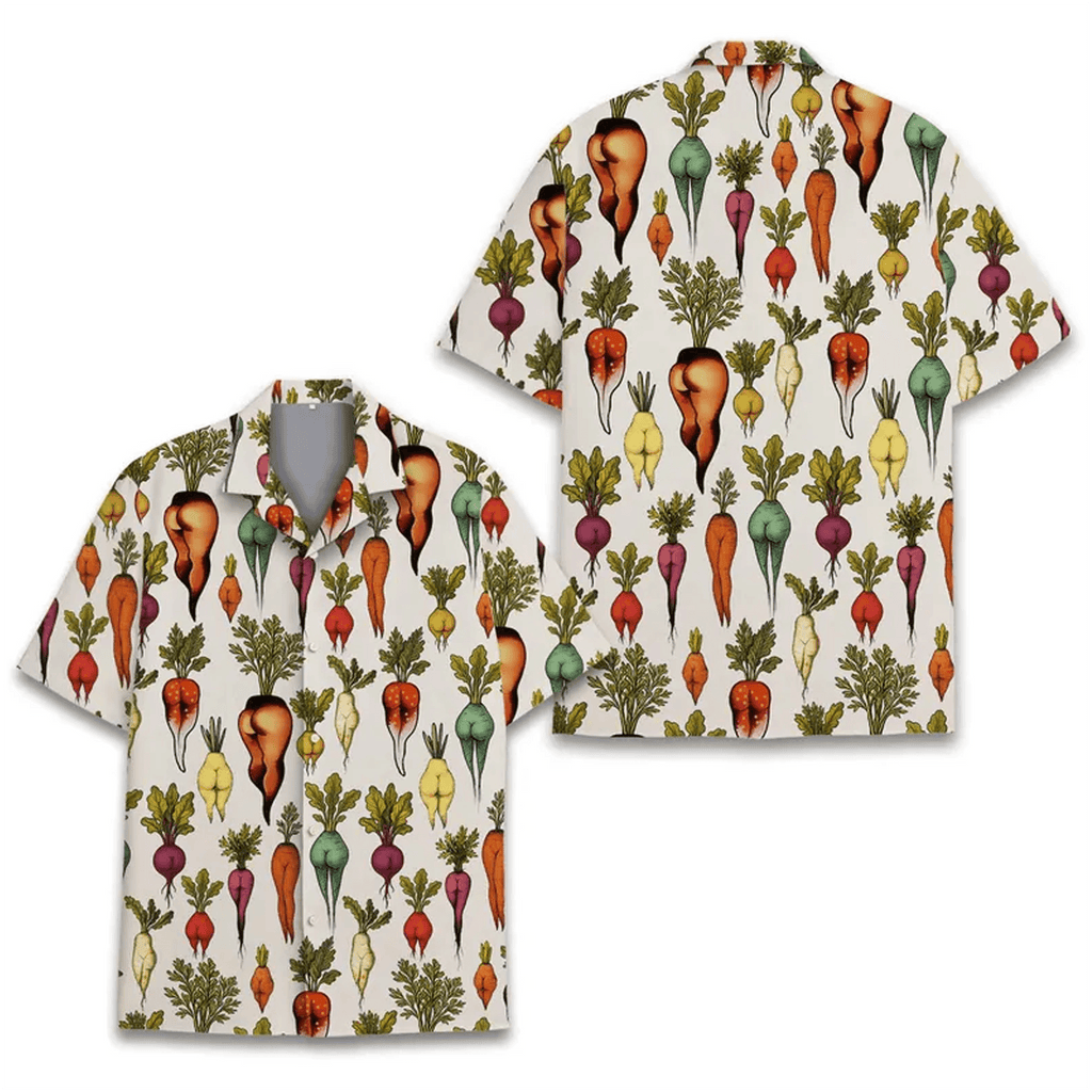 Funny Vegetable Butt Hawaiian Shirt Tropical Garden Aloha Shirt Summer Beach Button Down for Men Women Youth