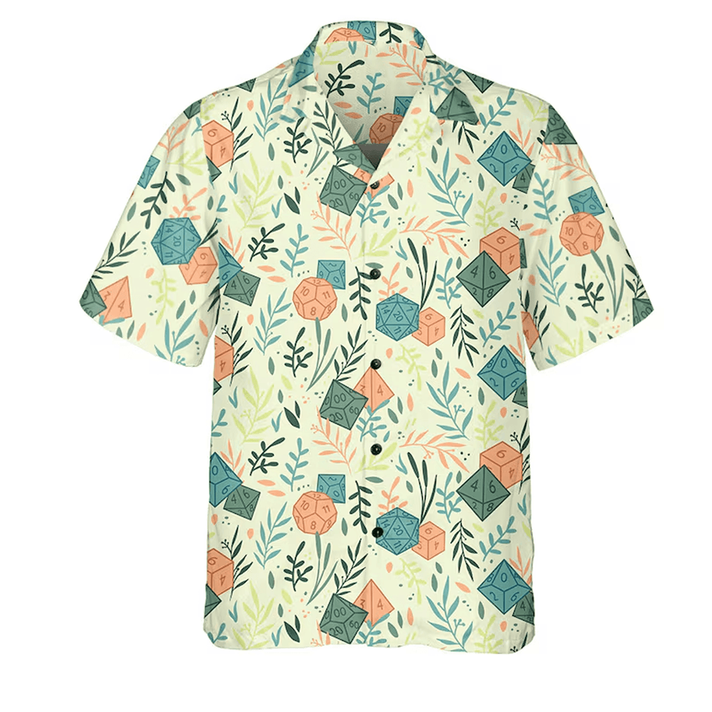 DnD Hawaiian Shirt  RPG Dice Print Aloha Button Up Dungeon Master Gift for Dungeons & Dragons Fans