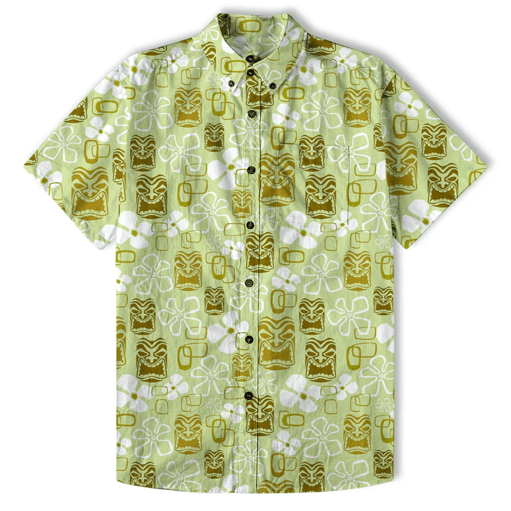 Exotic Tiki Hawaiian Shirt  Hibiscus Aloha Shirt for Men Tropical Beach Button Down