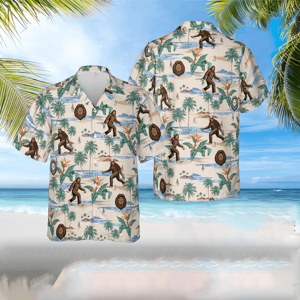Bigfoot Hawaiian Shirt  Tropical Summer Aloha Shirt Button Down Short Sleeve for Men Women