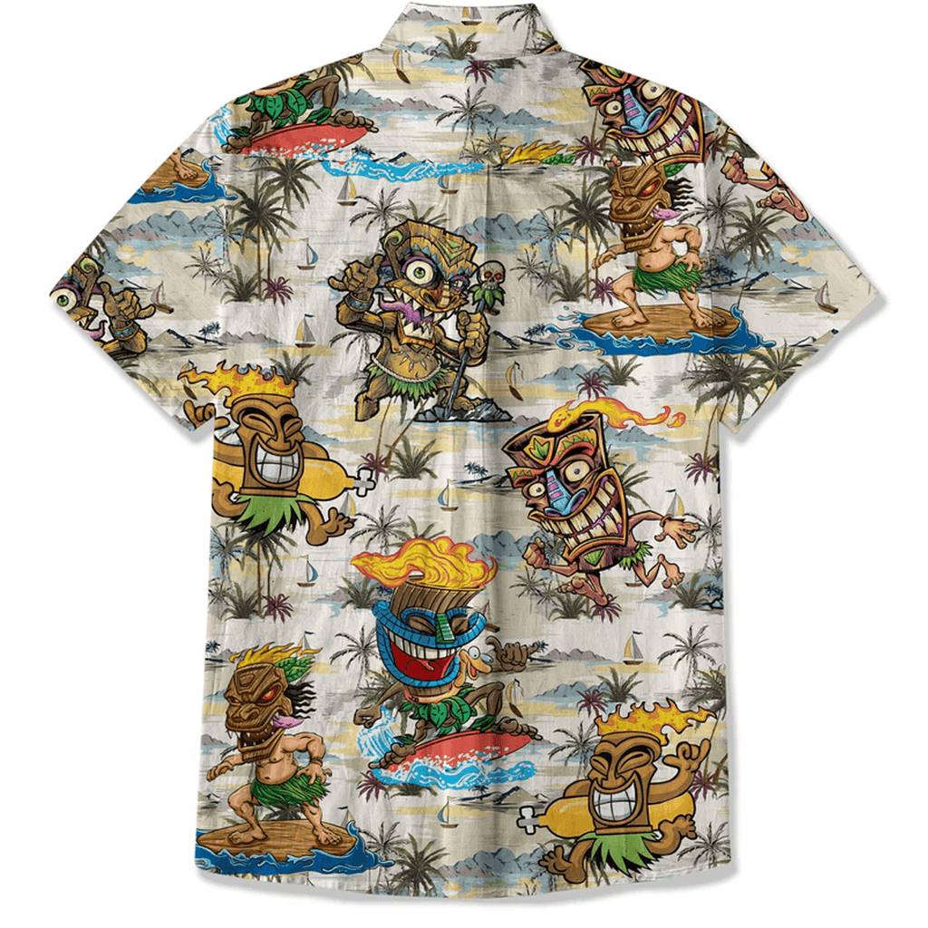 Tiki Mask Hawaiian Shirt  Surfing Tiki Pattern Aloha Shirt Tropical Beach Button Down