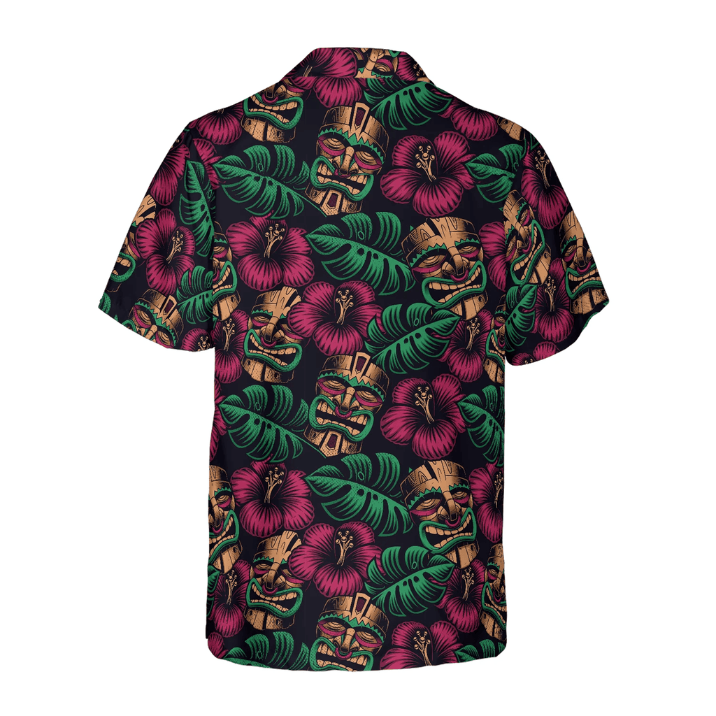 Retro Tiki Mask Hawaiian Shirt  Seamless Pattern Aloha Shirt Funny Tiki Shirt for Men Women