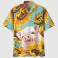 Funny Cartoon Pig Hawaiian Shirt  3D Animal Aloha Button Down Summer Beach Outfit That Gets Laughs