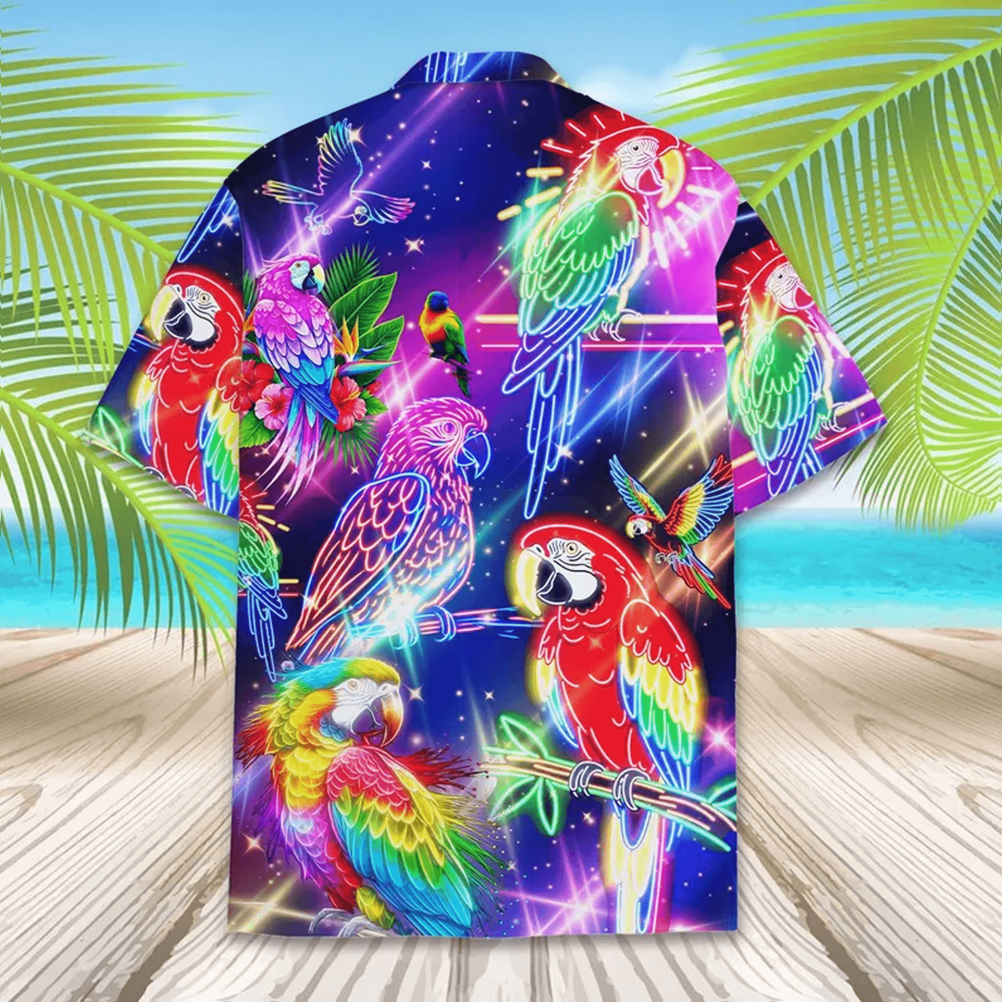 Neon Parrot Hawaiian Shirt  Psychedelic Tropical Bird Aloha Button Down Festival Rave Outfit That Stands Out