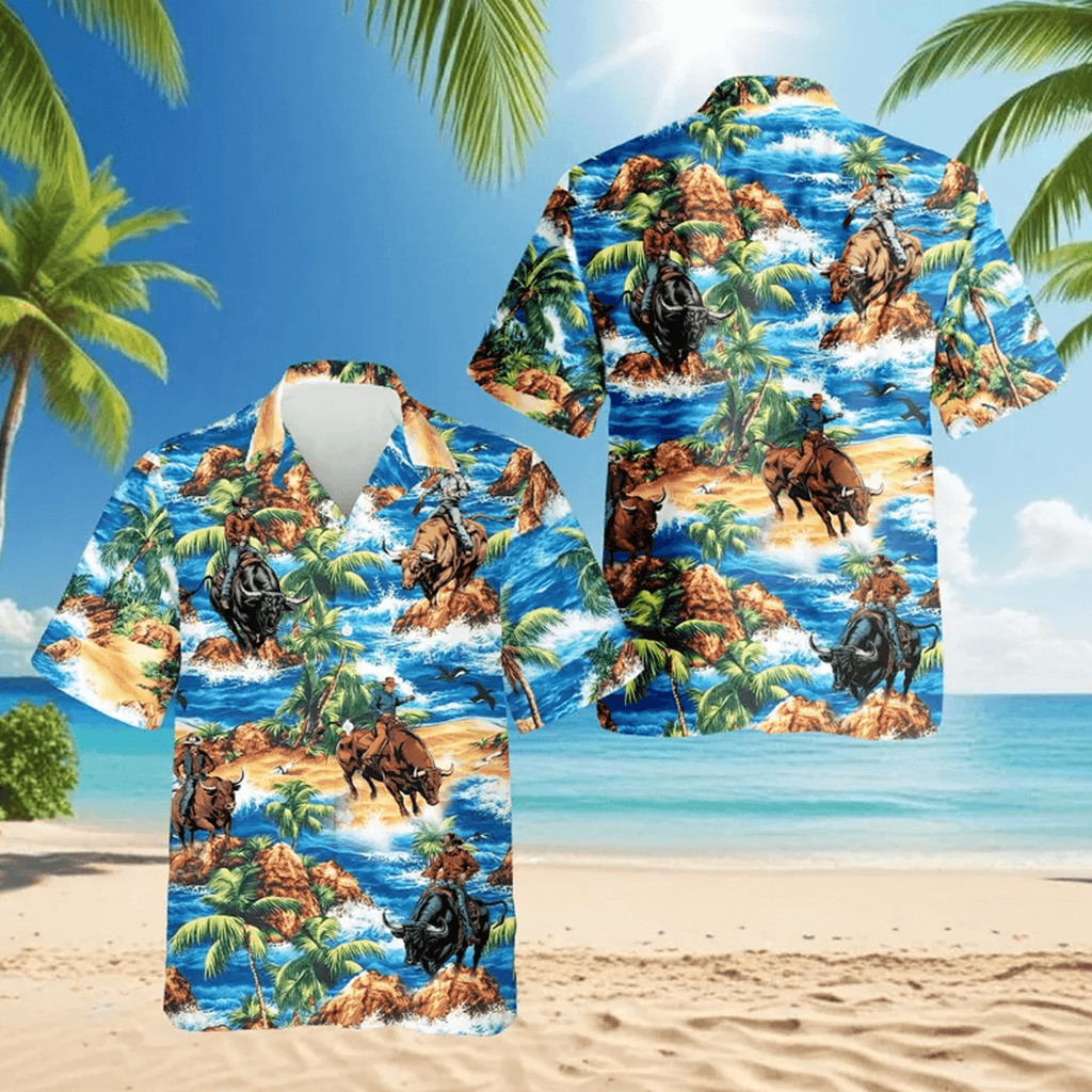 Cowboy Bull Riding Hawaiian Shirt Western Rodeo Aloha Button Down Summer Beach Outfit That Stands Out
