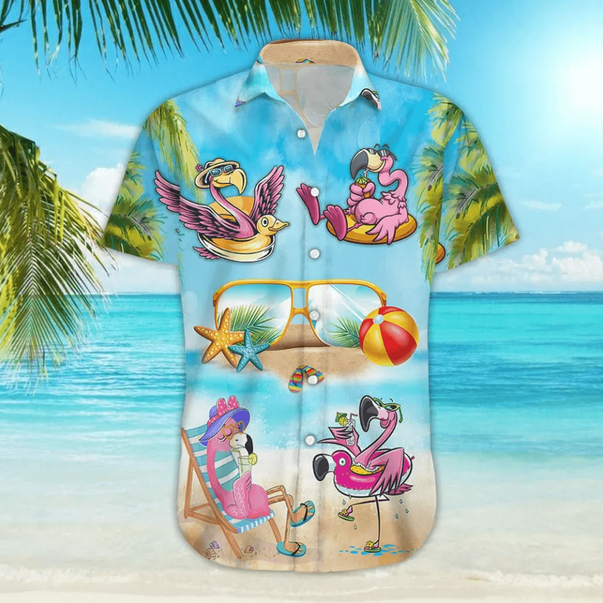 Pink Flamingo Cocktail Hawaiian Shirt  Tropical Aloha Button Down Summer Beach Party Outfit That Gets Compliments