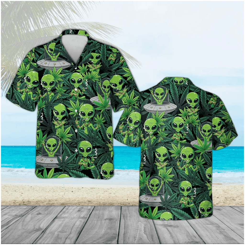 Alien Hawaiian Shirt  Funny Green Alien AOP Space Theme Button Up for Kids & Adults