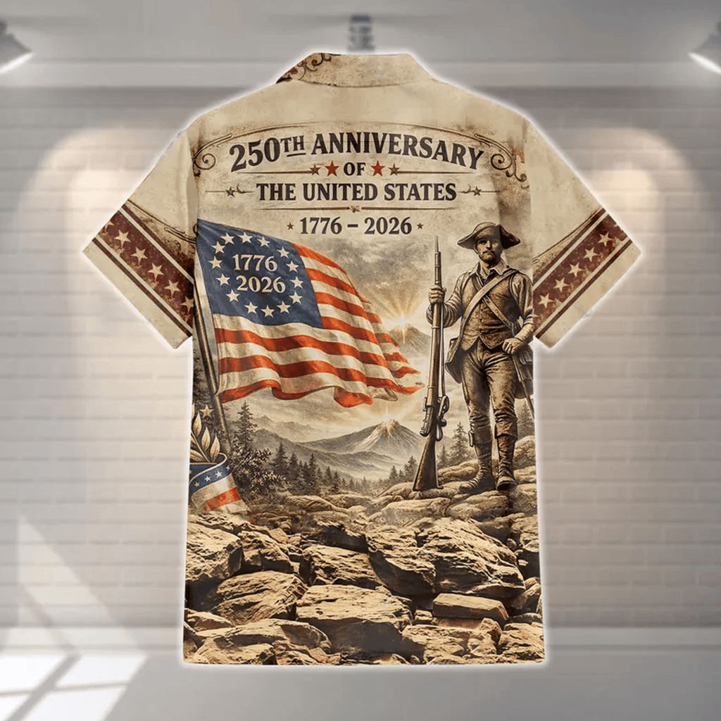 Personalized USA 250th Anniversary Hawaiian Shirt  Custom Descendant of Patriot 4th of July Aloha Shirt