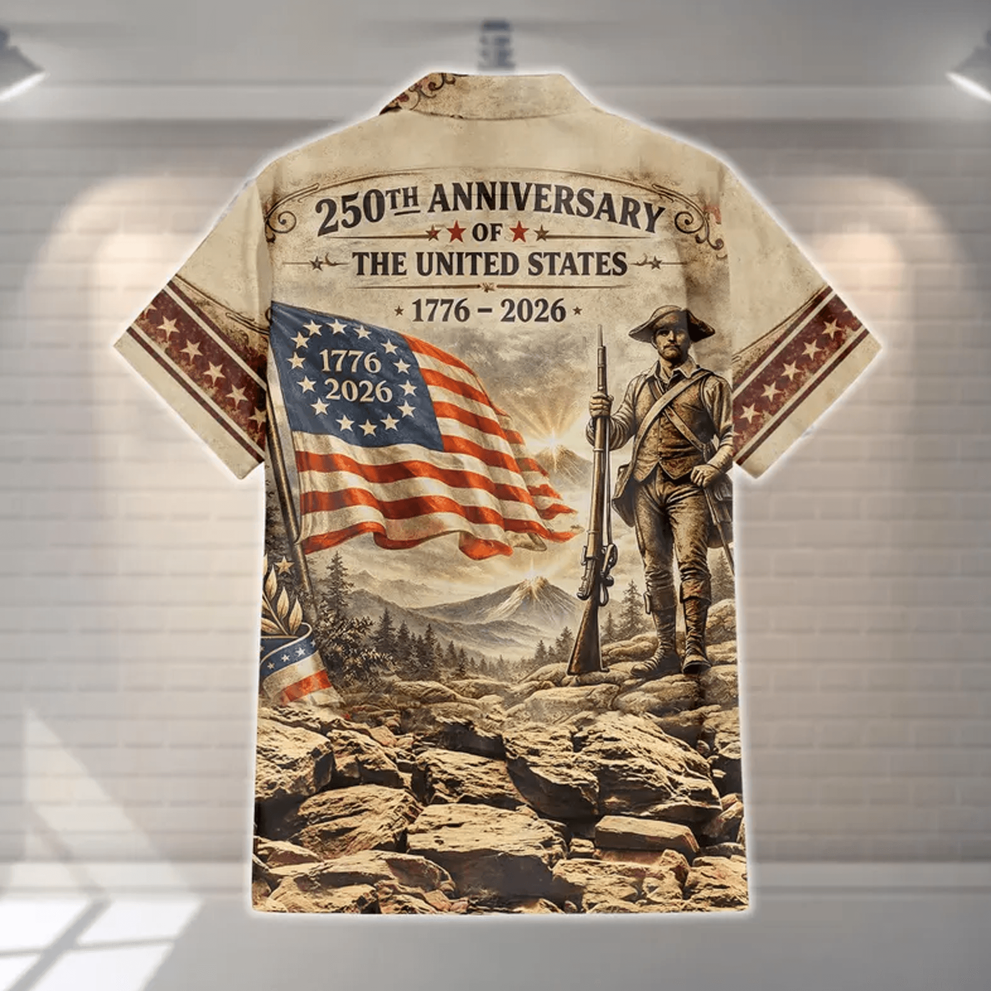 Personalized USA 250th Anniversary Hawaiian Shirt  Custom Descendant of Patriot 4th of July Aloha Shirt