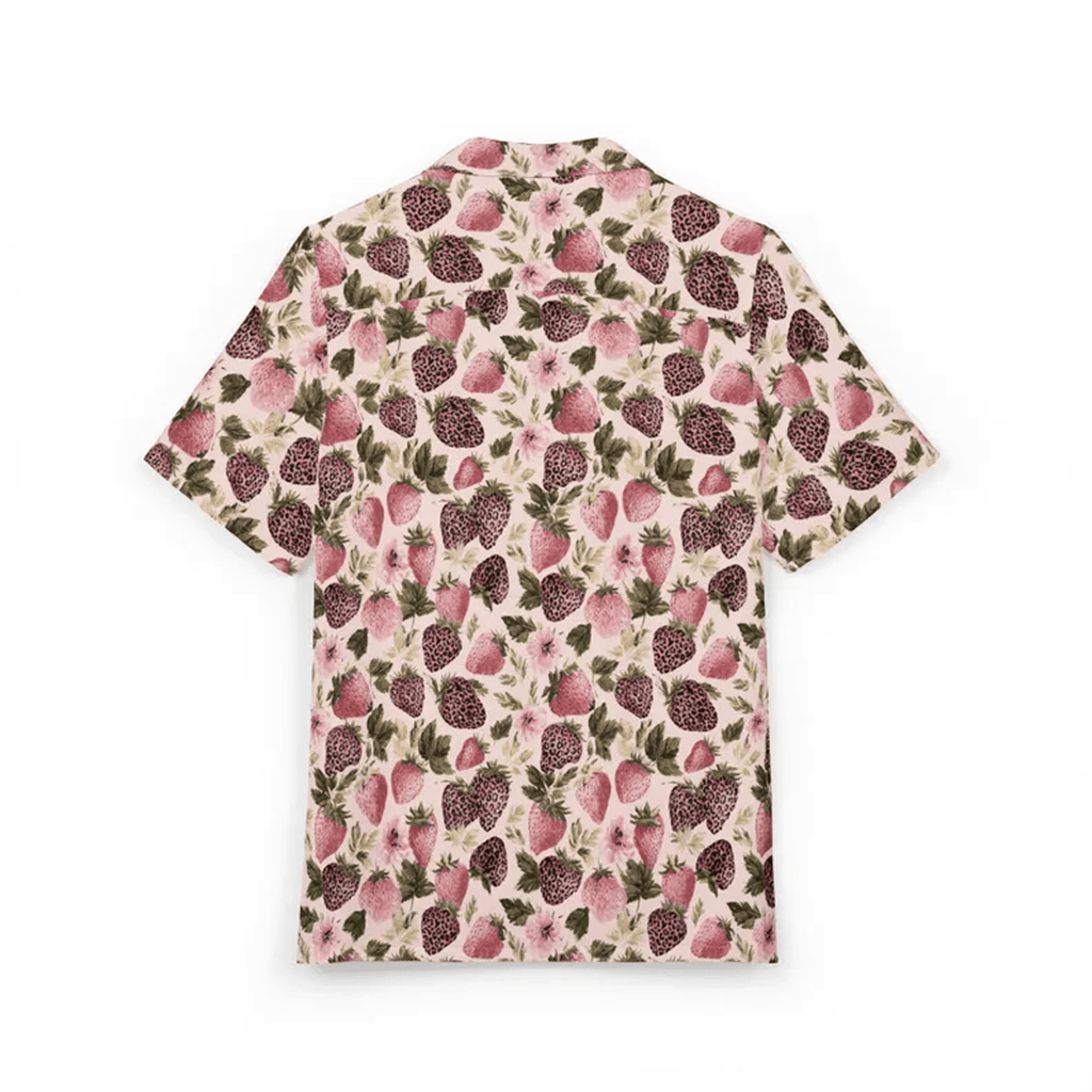 Pink Strawberry Floral Hawaiian Shirt Unisex Button Down AOP Cute Summer Shirt for Mom or Dad