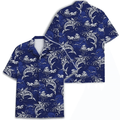 Mens Shark Hawaiian Shirt Retro Surfing Print Blue Ocean Tropical Aloha Button Up