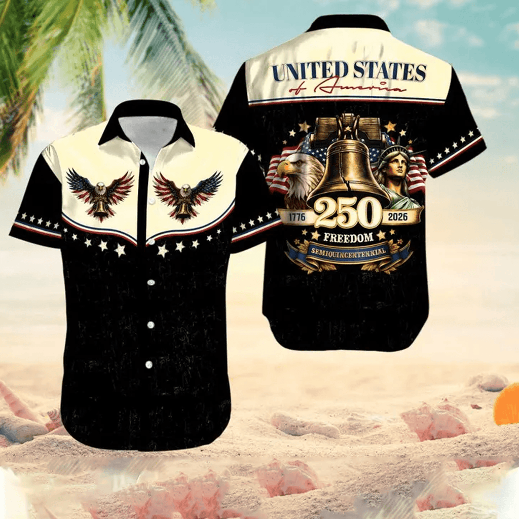 250 Years of Freedom Hawaiian Shirt  Retro America 250th Anniversary Patriotic Eagle Aloha Shirt