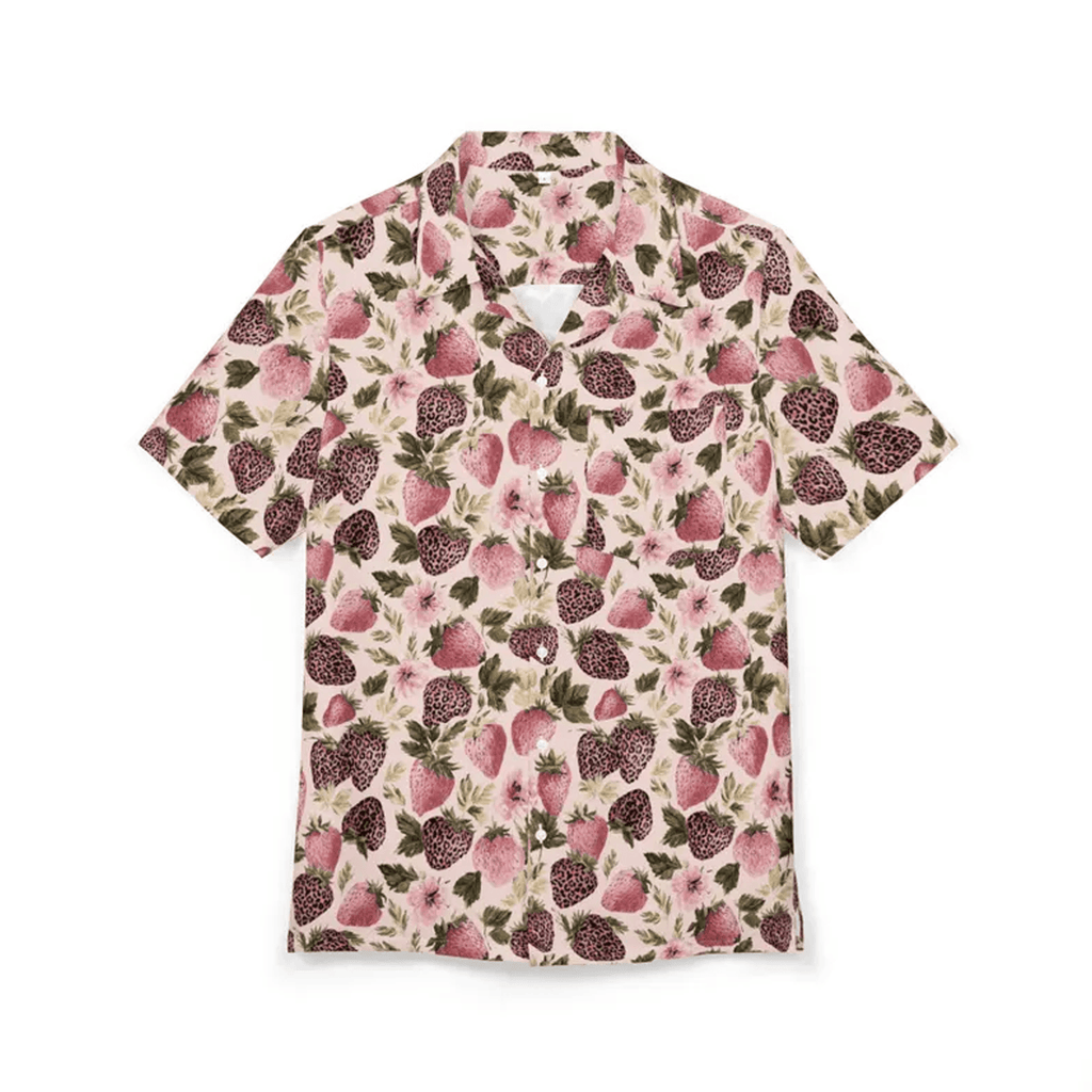 Pink Strawberry Floral Hawaiian Shirt Unisex Button Down AOP Cute Summer Shirt for Mom or Dad