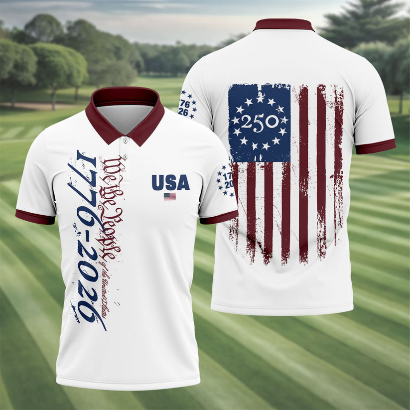 USA 250th Anniversary Polo Shirt, 4th of July Polo, Independence Day Patriotic Apparel